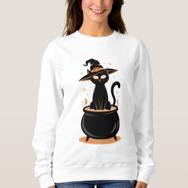 Svart katt i Cauldron - Halloween Magic T Shirt (Framsida)
