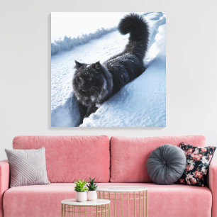 Svart katt i Deep Snö Canvastryck