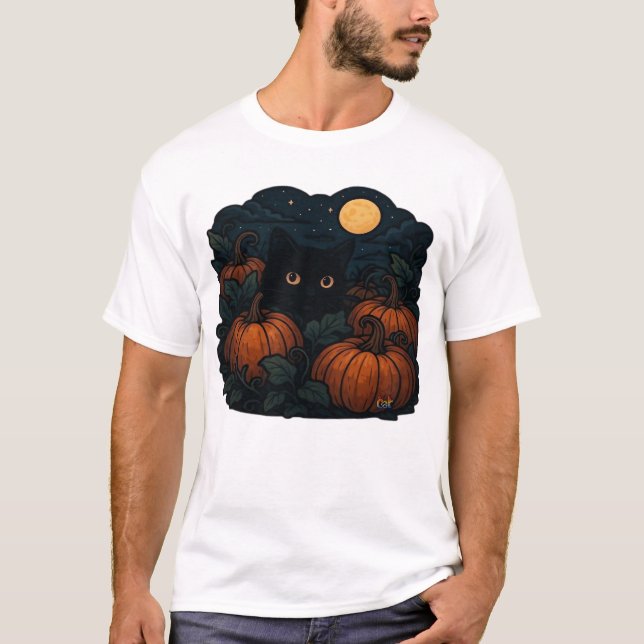 Svart katt i den klassiska lappen T-Shirt (Framsida)