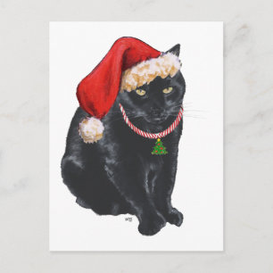 Svart katt i den Santa hatten Helg Vykort
