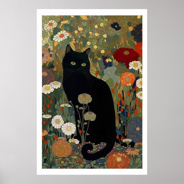 Svart katt i en Garden Poster (Framsidan)