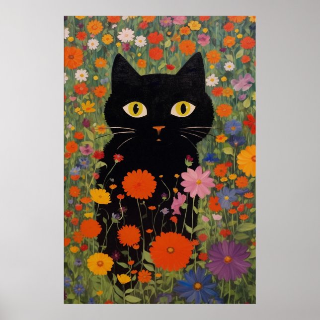 Svart katt i en Garden Poster (Framsidan)