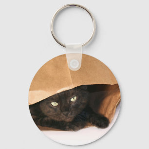 Svart katt i en hänga löskeychain nyckelring