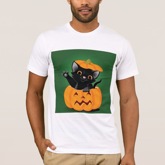 Svart katt i en pumpkin Manar T-Shirt (Framsida)