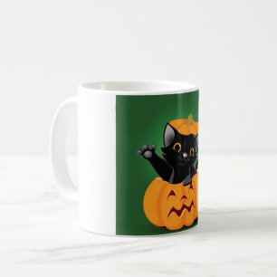 Svart katt i en pumpkin Mugg