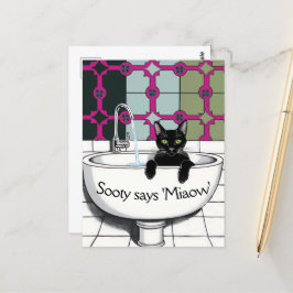 Svart katt i ett Sink, Tvätta rum, tvätta tassar Vykort
