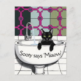 Svart katt i ett Sink, Tvätta rum, tvätta tassar Vykort