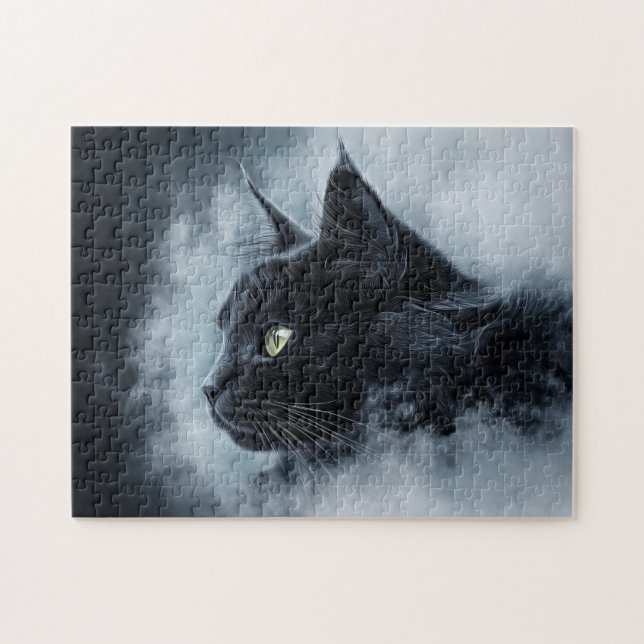 Svart katt i Fog Pussel (Horisontell)