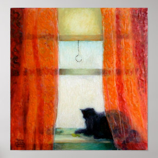 Svart katt i fönstret poster