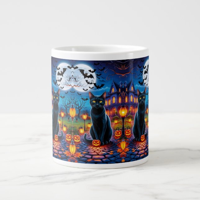 Svart katt i Förchanted Halloween liggande Jumbo Mugg (Framsidan)