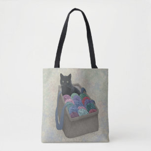 Svart katt i garnpåse Tote Bag Tygkasse