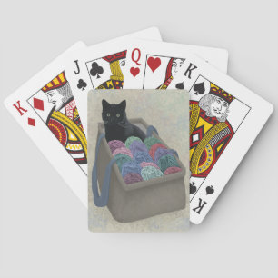 Svart katt i garnväska casinokort