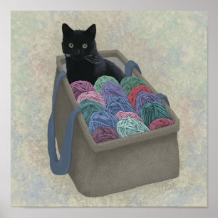 Svart katt i garnväska poster