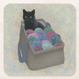 Svart katt i garnväska underlägg papper kvadrat