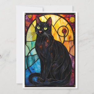 Svart katt i glasmålning stil platt figur kort