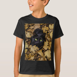 Svart katt i höst löv t shirt