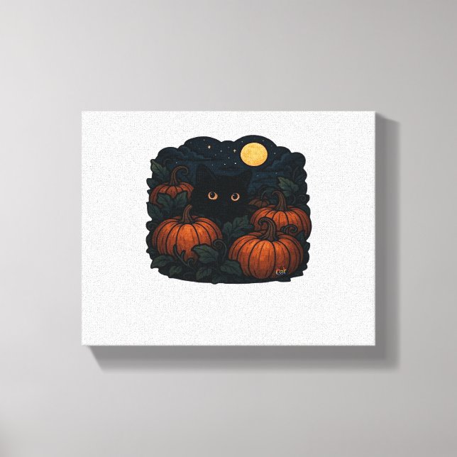 Svart katt i lapptäcket Klassiskt T-Shirt Canvastryck (Framsida)