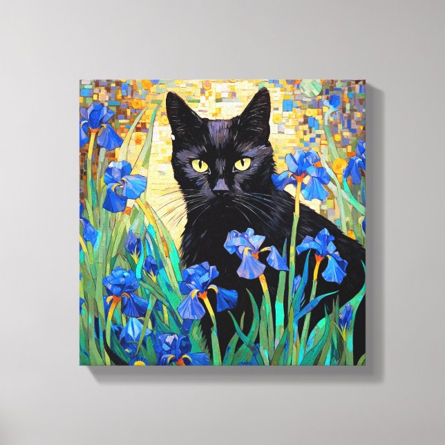 "Svart katt i Lila Iris Art Canvastryck (Framsida)
