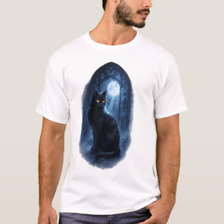 Svart katt i månljus t shirt