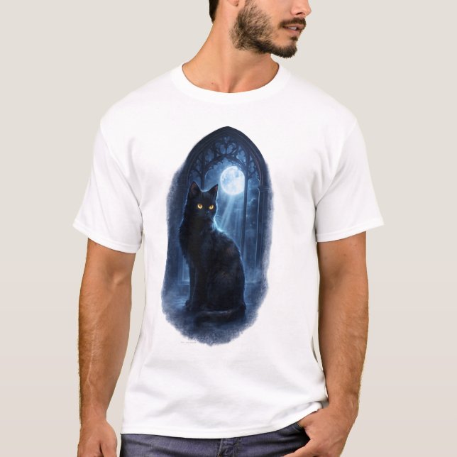 Svart katt i månljus t shirt (Framsida)