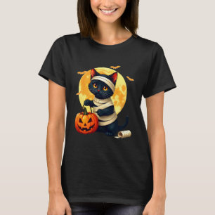 Svart katt i mumiekostym & pumpor Halloween Co T Shirt