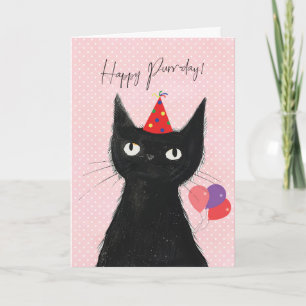 Svart katt i party lustigt purrday-födelsedagskort kort