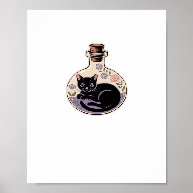 Svart katt i Potion Flaska Classic T-Shirt Poster (Framsidan)