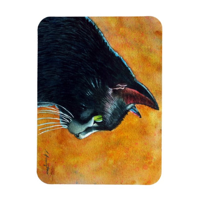 Svart katt i profil magnet (Vertikal)