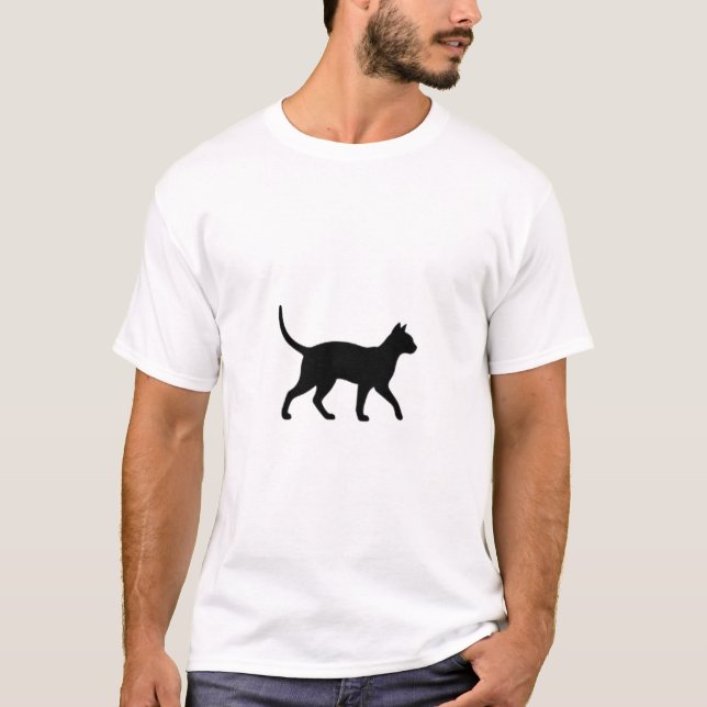 Svart katt i profil siluett gående t shirt (Framsida)