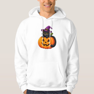 Svart katt i pumpa häxa hatt T-shirt design Hoodie