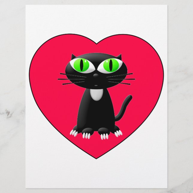 Svart katt i rött hjärta (Framsida)