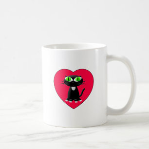 Svart katt i rött hjärta kaffemugg
