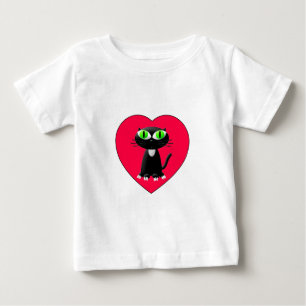 Svart katt i rött hjärta tee shirt