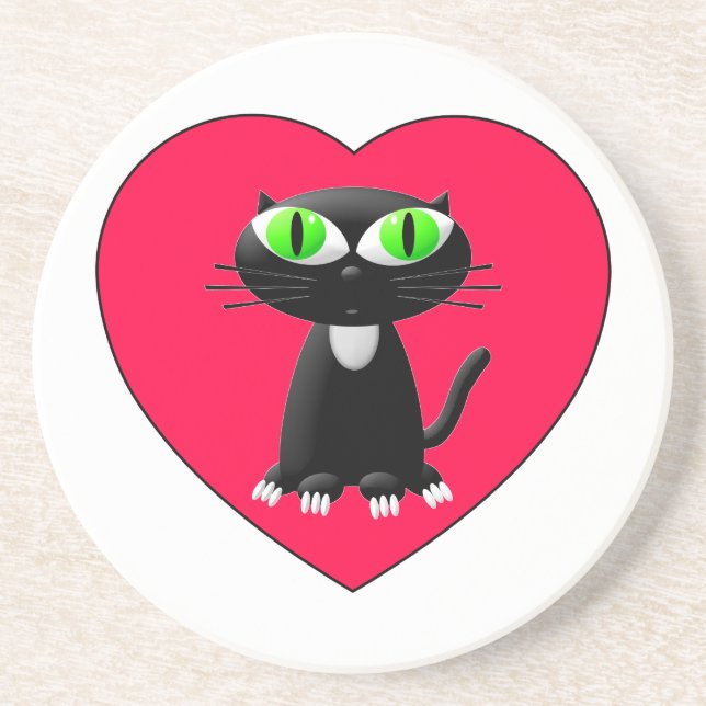 Svart katt i rött hjärta underlägg sandsten (Framsidan)