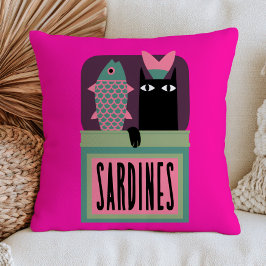 Svart katt i sardindosa Rollig djur Maximalist Kudde