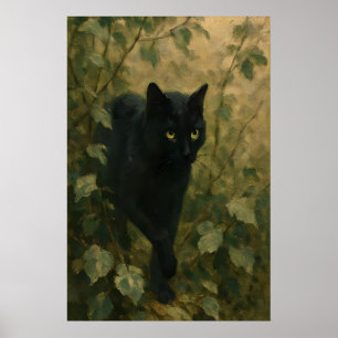 Svart katt i skog Mörk akademi Gotisk djur Poster