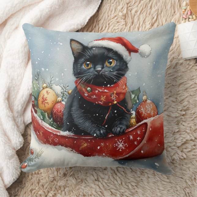 Svart katt i släde Låt det snöa jul Kudde (Filt)