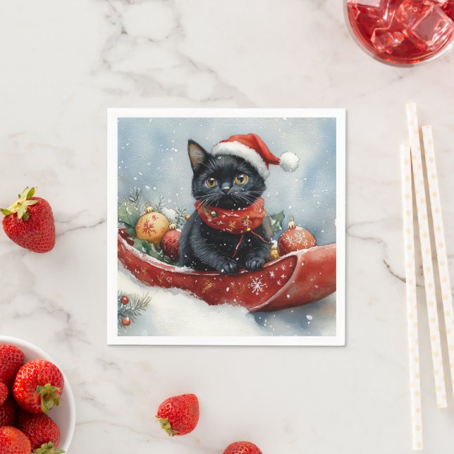 Svart katt i släde Låt det snöa jul Pappersservett (Insitu)