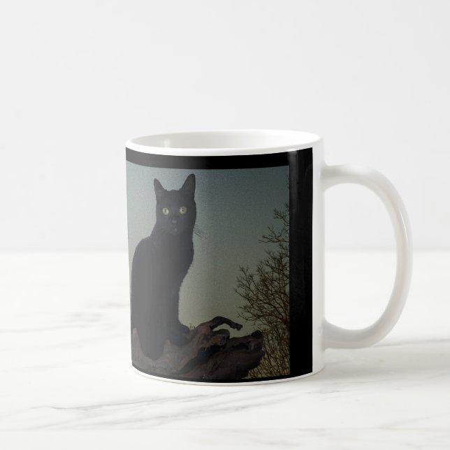 Svart katt i Träd framför en full måne Kaffemugg (Höger)