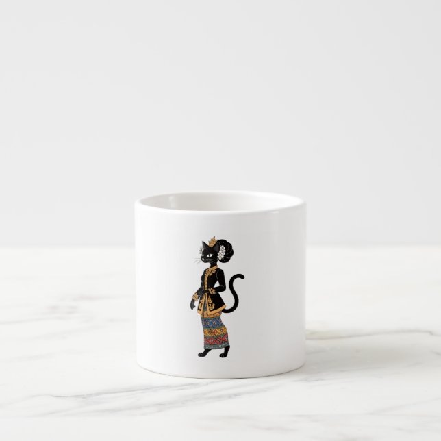 Svart katt i traditionell batik kebaya-konst espressomugg (Framsidan)