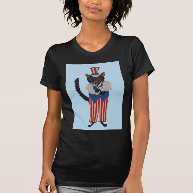 Svart katt i Uncle Sam-dräkt T Shirt (Framsida)