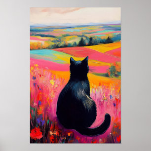 Svart katt i vacker natur poster