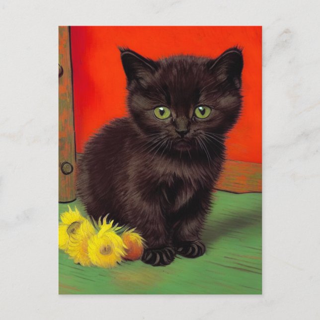 Svart katt i Van Gogh-stil Helg Vykort (Framsida)