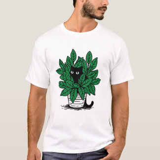 Svart katt i växtkruka t shirt