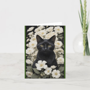 svart katt i vita blommor tack kort