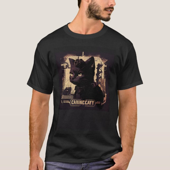 Svart Katt Ingenjör Godis T Shirt (Framsida)