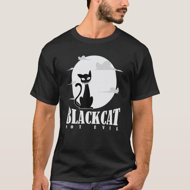 Svart Katt Inte Ond T Shirt (Framsida)