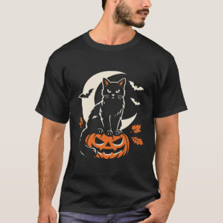 Svart katt Jack O Lantern Halloween T Shirt