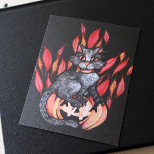 Svart katt Jack o lantern höst Vykort
