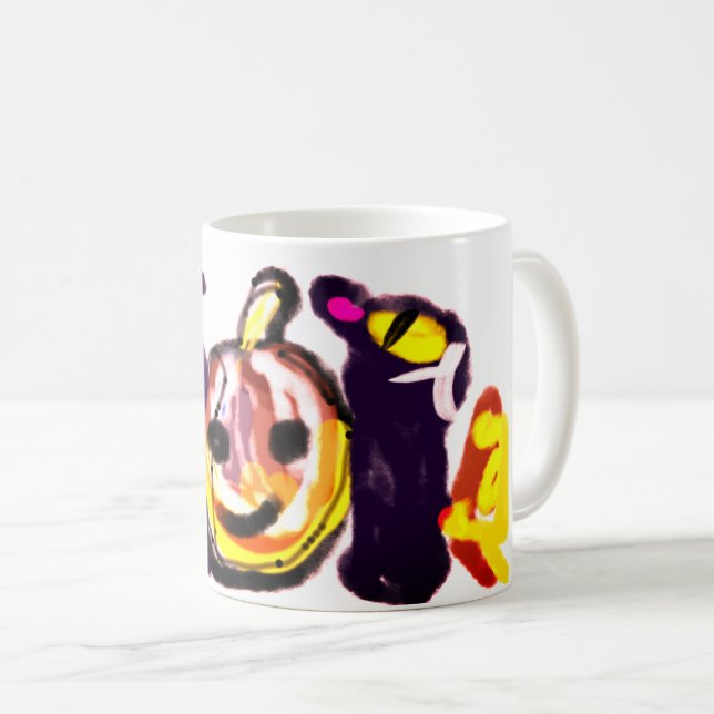Svart katt jack o'lantern söt kaffemugg (Framsida höger)